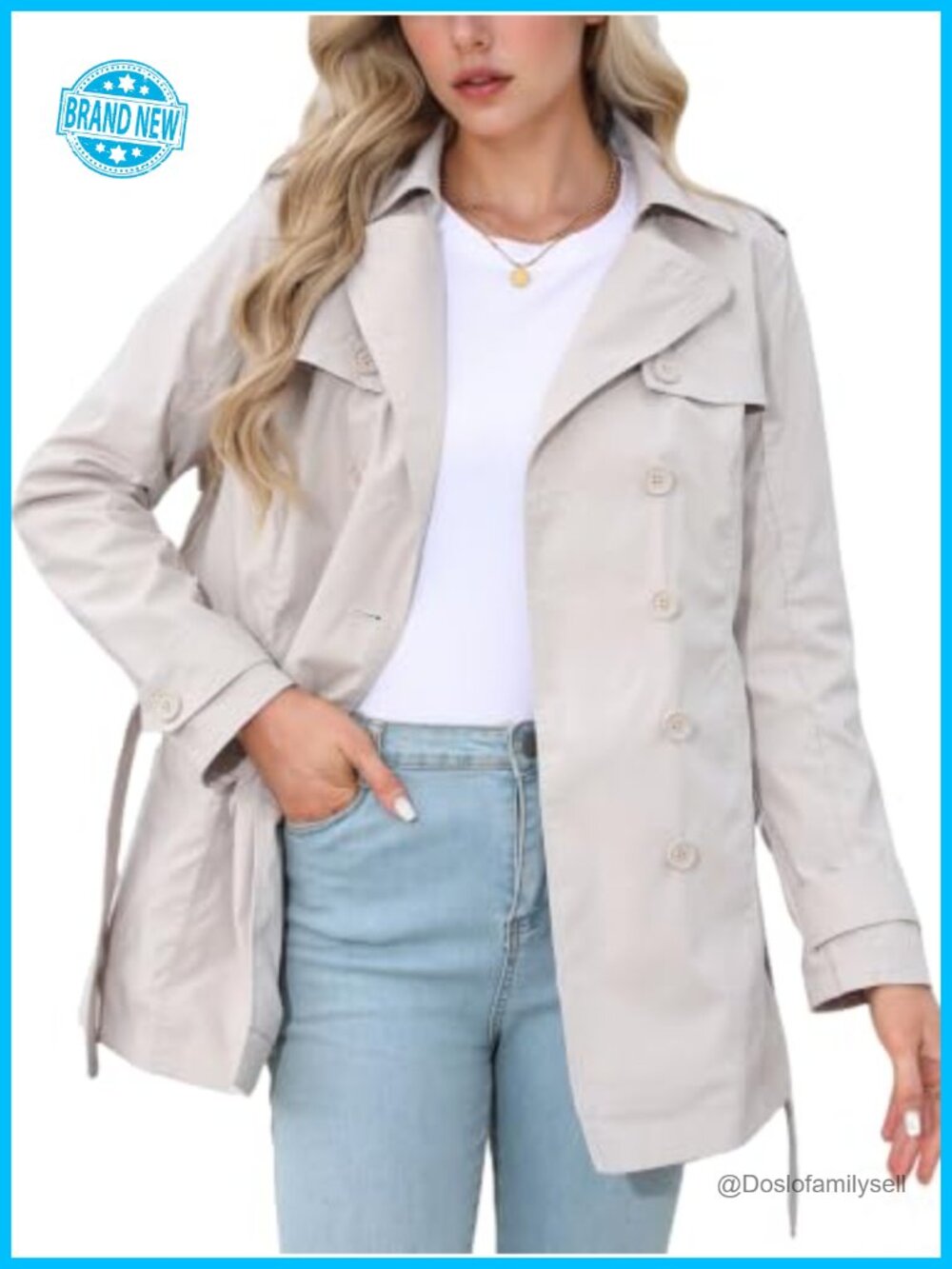 Women's Trench Coat Double-Breasted Windproof Belted Mid-Length Outerwear